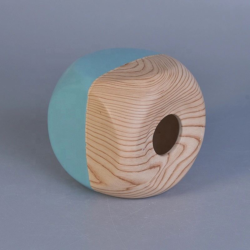 Irregular shape glaze custom ceramic votive candle holders with wooden bottom home decoration