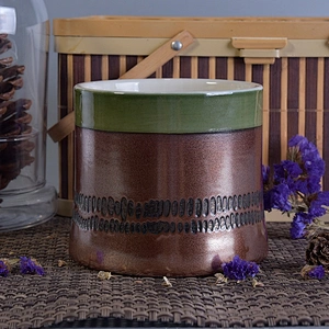 Brown glazed painted ceramic candle holder for home decor
