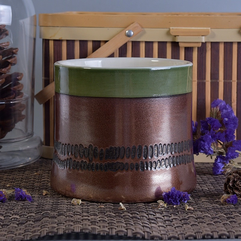 Brown glazed painted ceramic candle holder for home decor