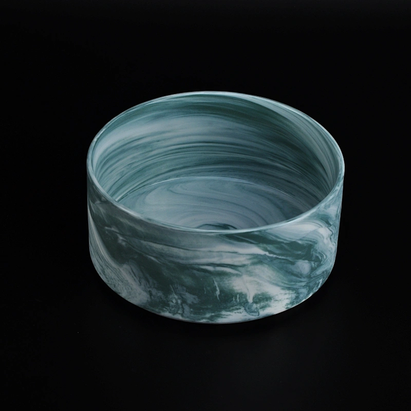 Wide mouth ceramic container green marble ceramic candle vessel