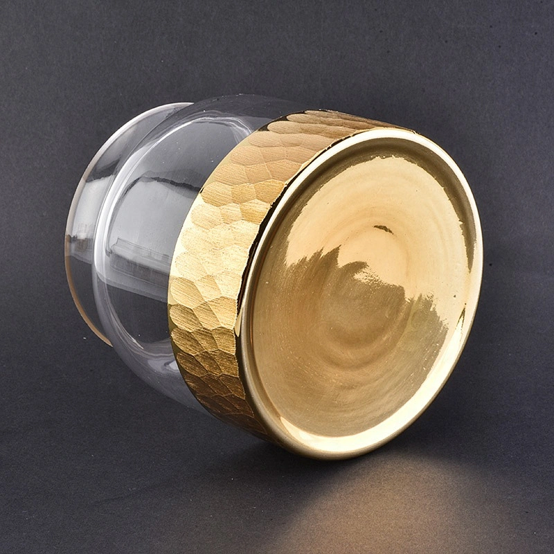 Gold dip engraved base glass candle jar home decoration wholesale