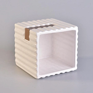 12oz Square Ceramic Candle Holders Stripes Pattern Home Decoration