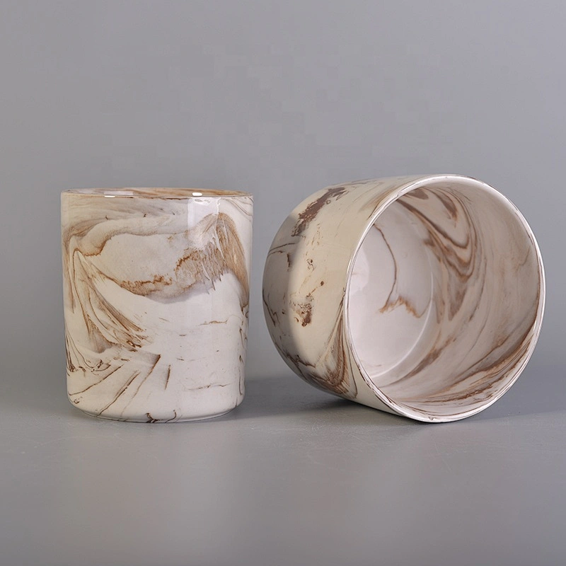 Cylinder marble ceramic candle jars for home decor