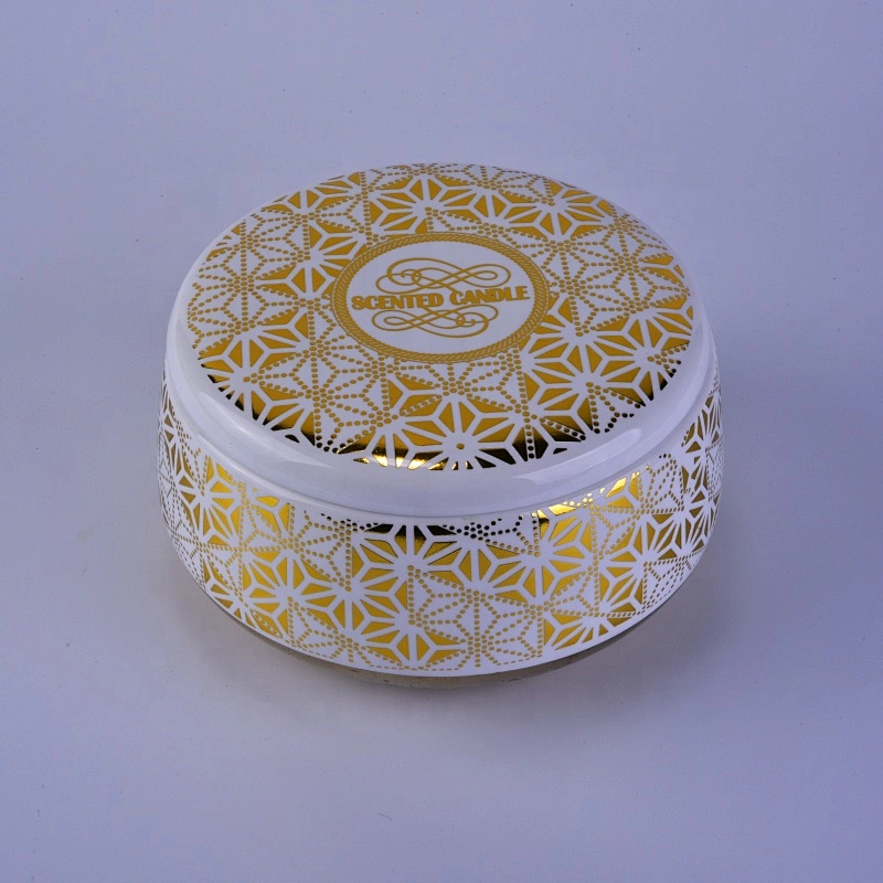 Wholesales Sunny design gold scented luxury ceramic candle jars with lid