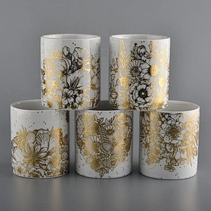 white ceramic candle jars with gold printing for Christmas