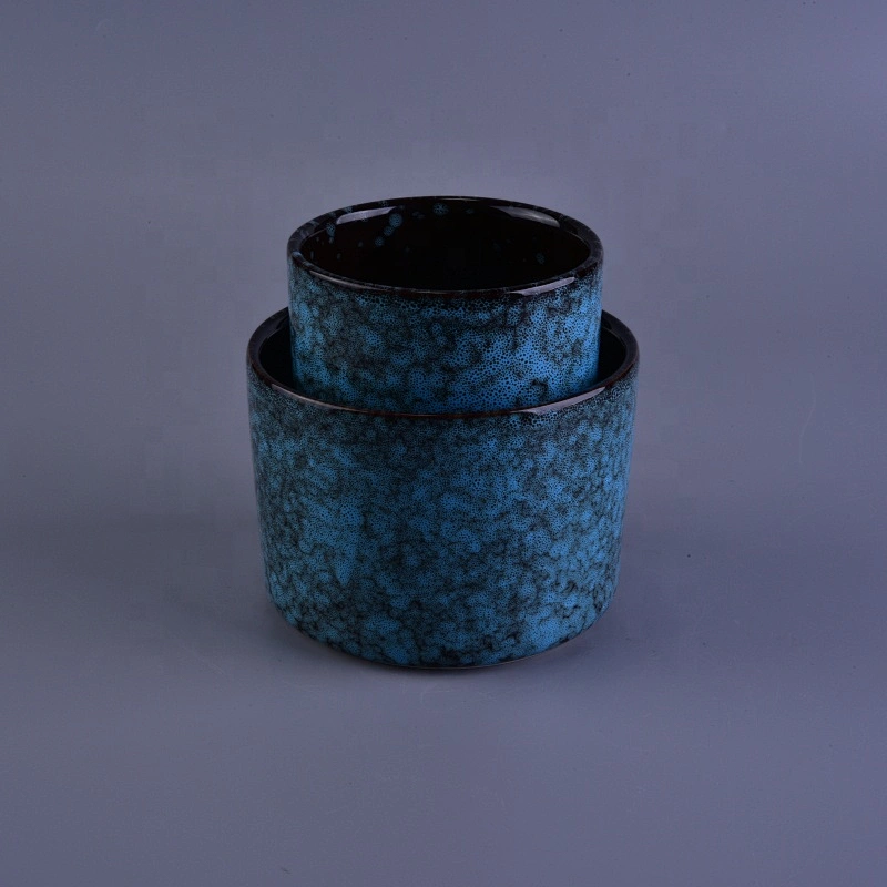Home decoration blue empty decorative ceramic candle vessel