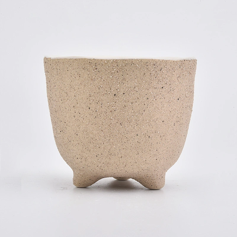 ceramic candle holders wholesale, matte ceramic container with feet