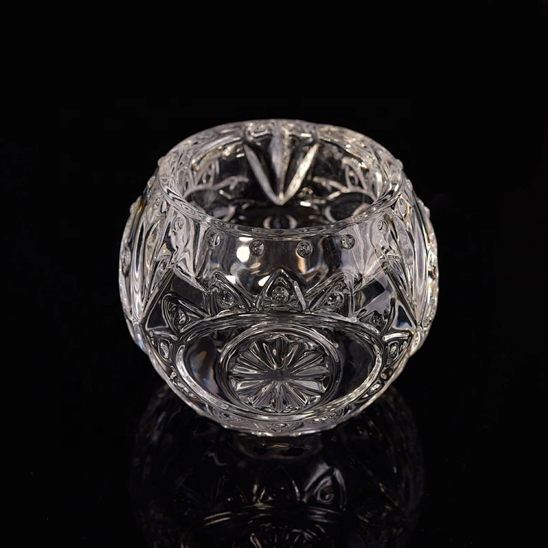 Transparent crystal emboss candle jar tealight glass candle vessel home decoration wholesales