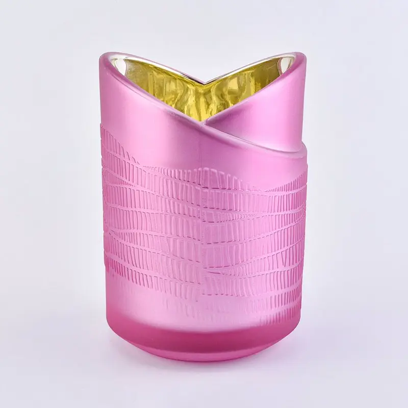 pink luxury glass candle holder electroplated candle jar in heart shape