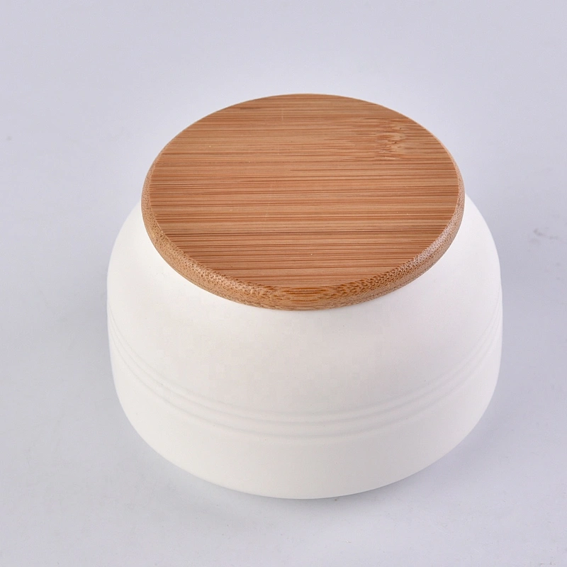 Sunny glassware white matte ceramic candle jar holders with wood lid