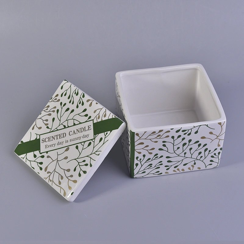 Wholesales vintage square empty ceramic candle holders with lid