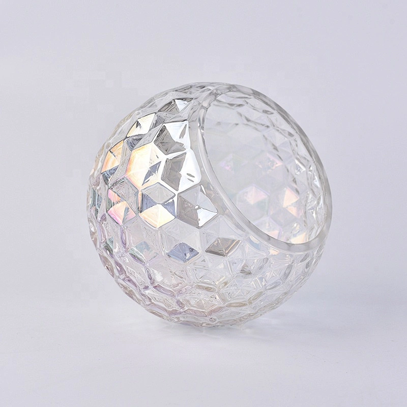 Hexagon embossement iridescent glass candle holder ball shape home decoration