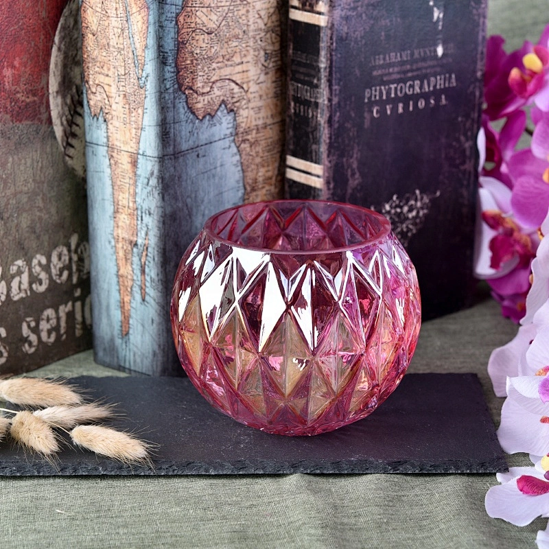 Prismatic decor pink ball glass candle holder  home decoration wholesale