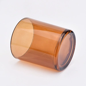 Brown Amber Glass Candle Jar With Wooden Lids