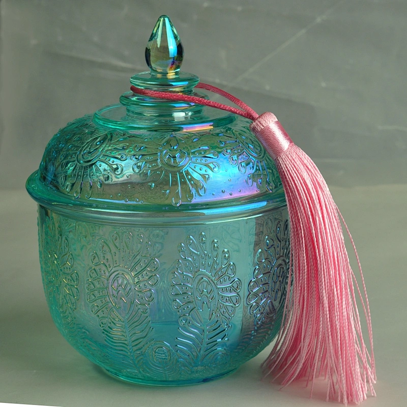 8oz 10oz Sunny pink decorative luxury glass candle vessel with lid