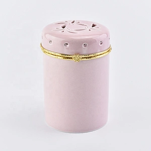 Cylinder ceramic votive candle jars customized candle holders with golden lid wedding decor wholesale