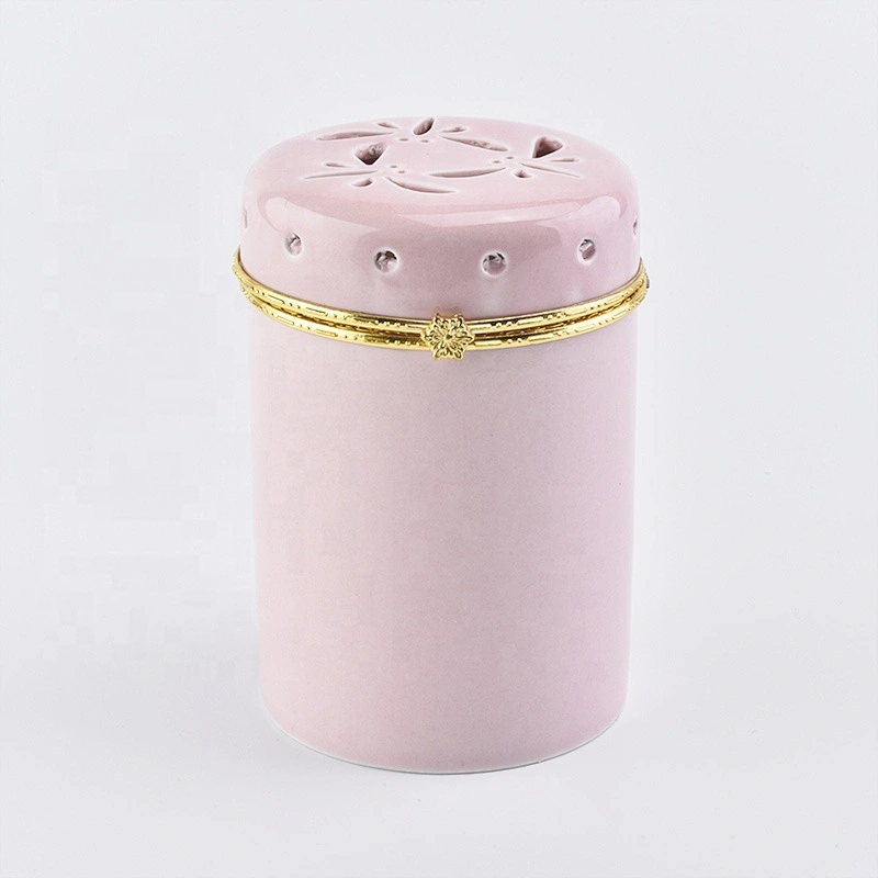 Cylinder ceramic votive candle jars customized candle holders with golden lid wedding decor wholesale