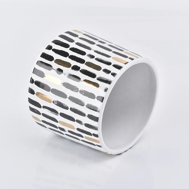 Wholesale Black and Gold Ceramic Candle Holder Vertical Bars Home Decoration