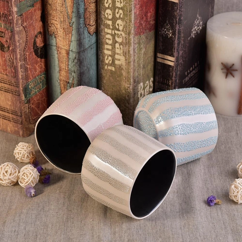 Empty hand printing glazed ceramic candle vessel tealight scented candle holders home decoration use