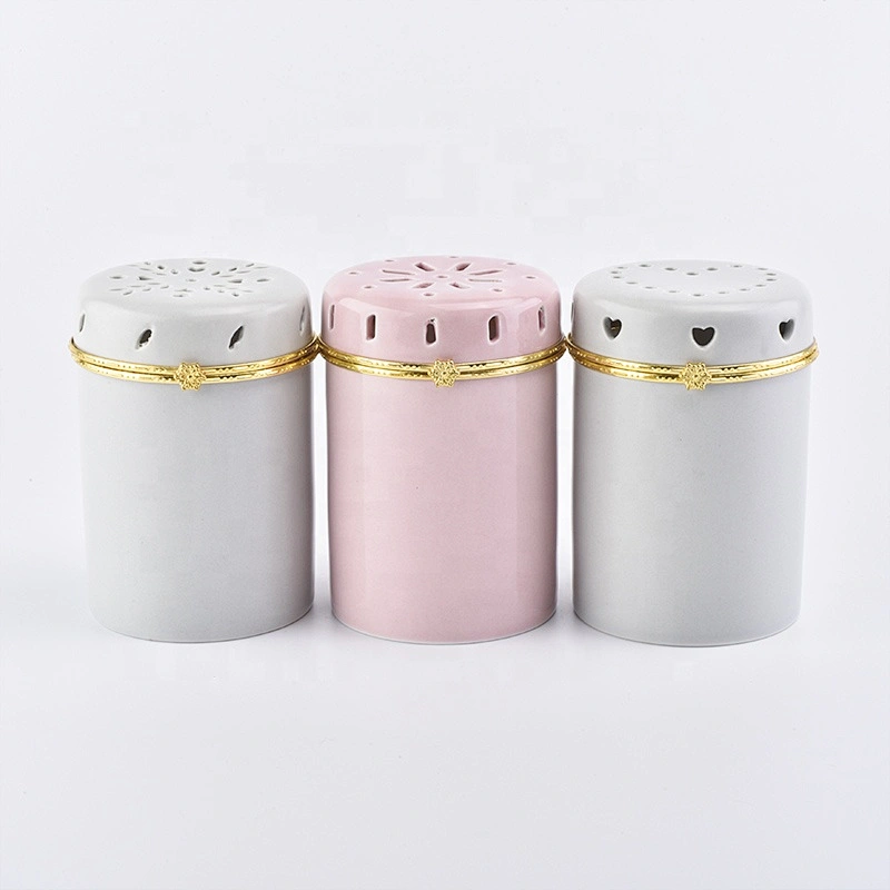 Cylinder ceramic votive candle jars customized candle holders with golden lid wedding decor wholesale