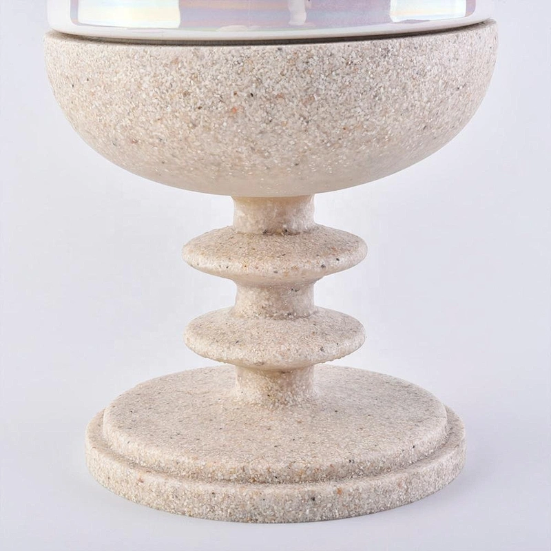 Iridescent Ceramic Candle Holder with Lid and Resin Base Home Decoration Pieces