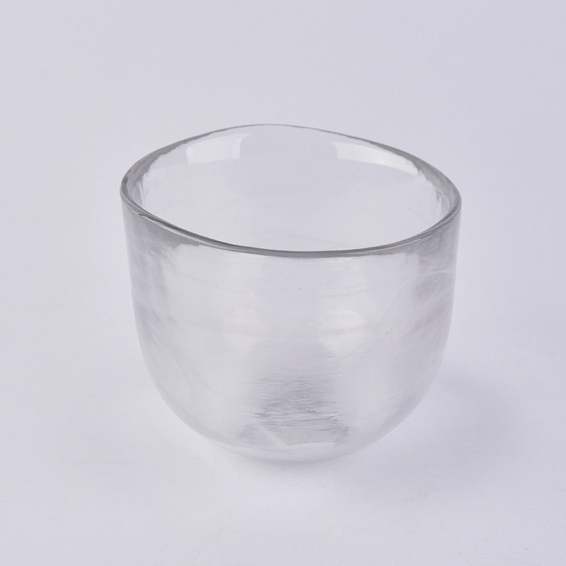 Random glass candle vessel hand made white color