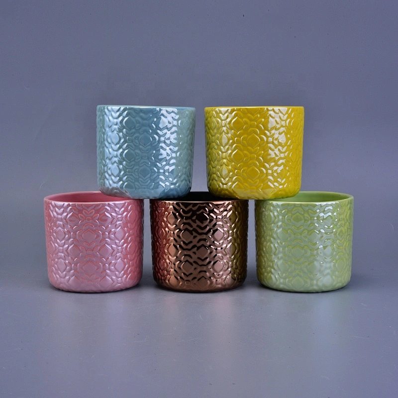 Cylinder decorative glaze ceramic candle jars in bulk