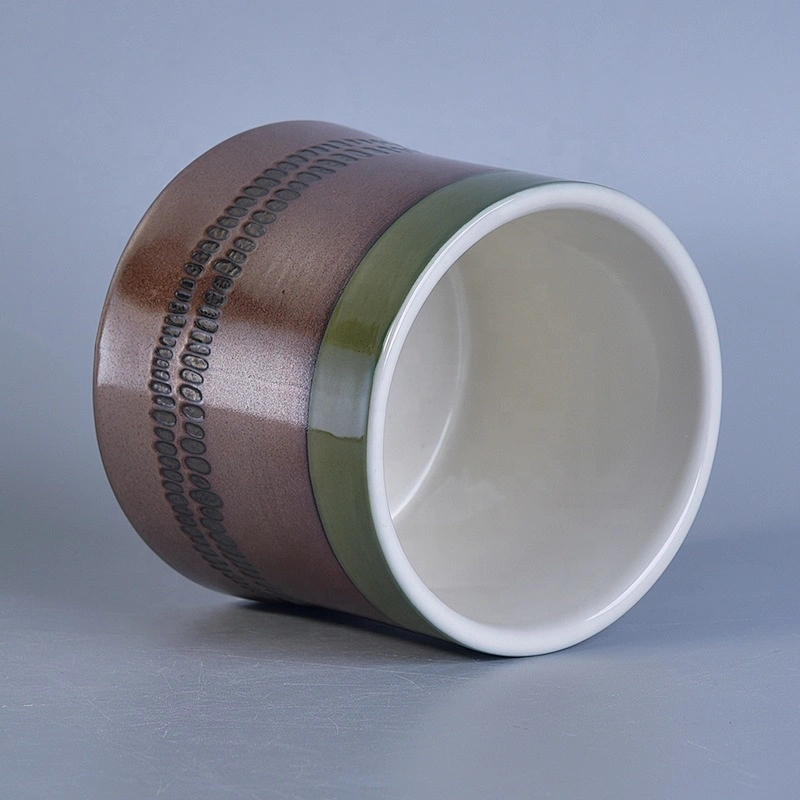 Brown glazed painted ceramic candle holder for home decor