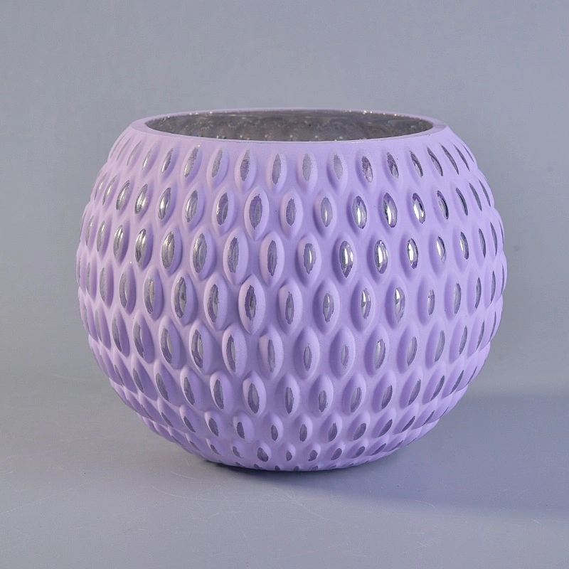 Purple engraving glazed Glass Candle vessels tealight plating candle Holder wedding Decor Use