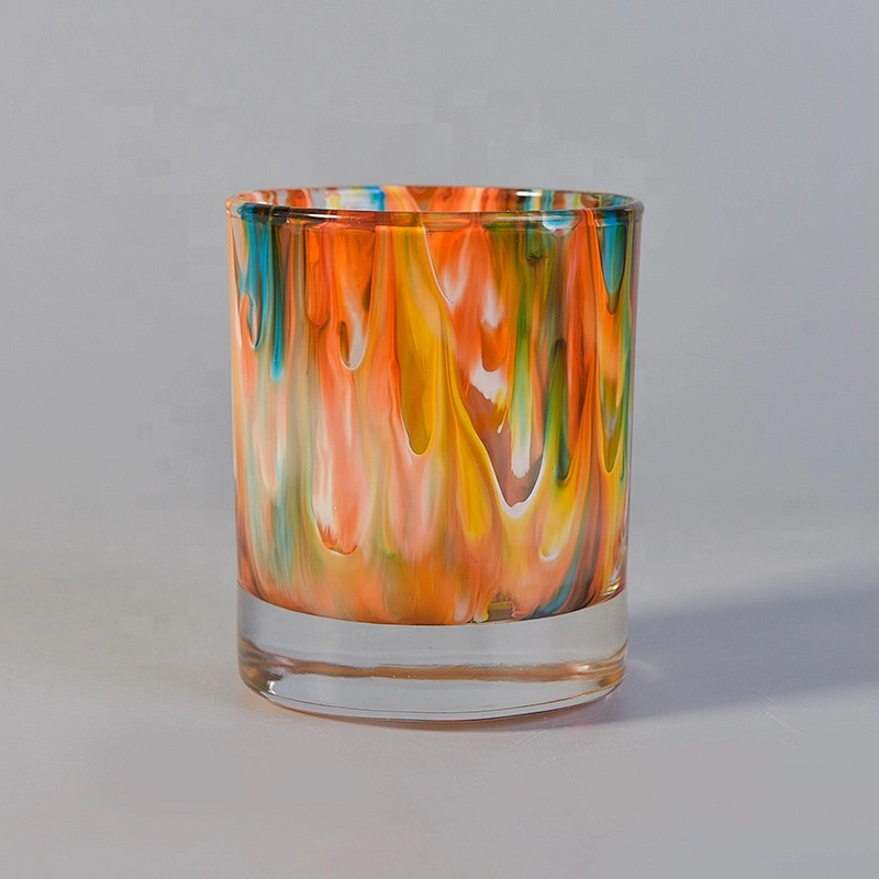 Wholesales Oil Painting Glass Candle Jars Thick Footed Home Decoration