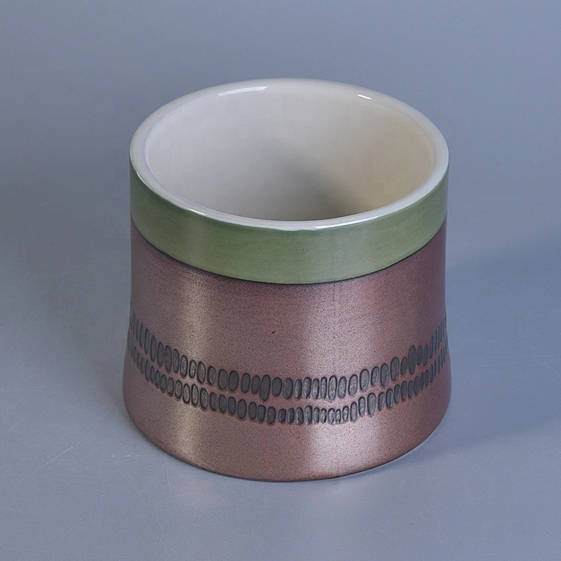 Brown glazed painted ceramic candle holder for home decor