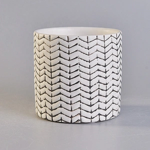 cylinder ceramic jars Woven pattern candle jars for home decor wholesale