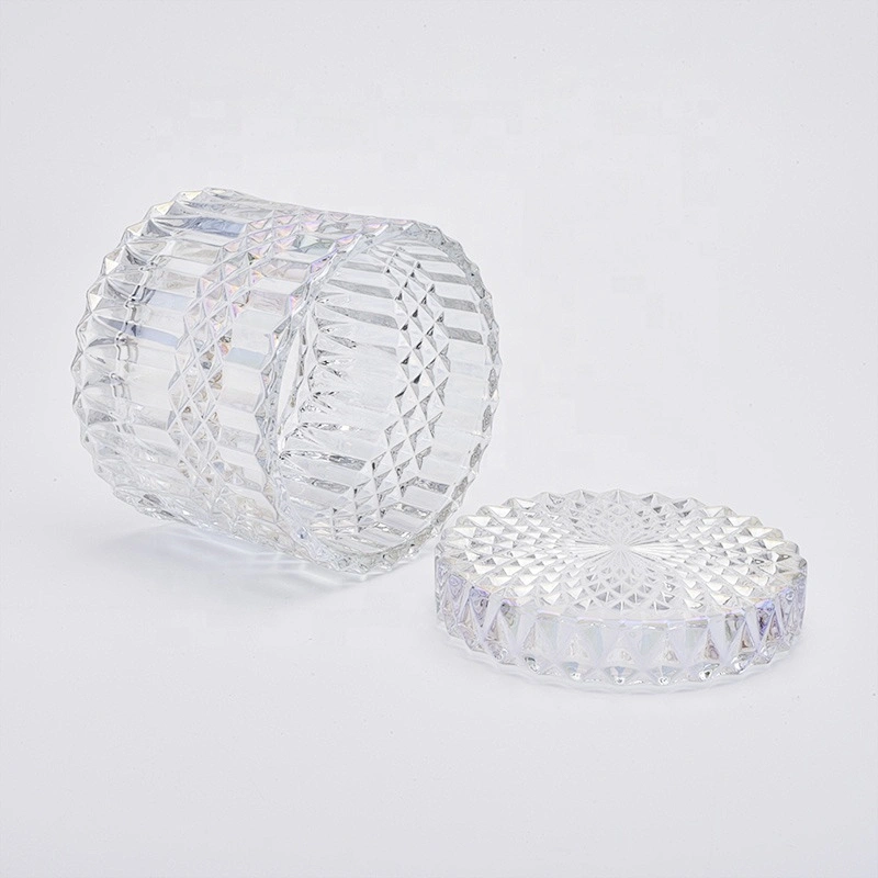 17oz Iridescent Glass Candle Jars with Glass Lids Home Decor Wholesales
