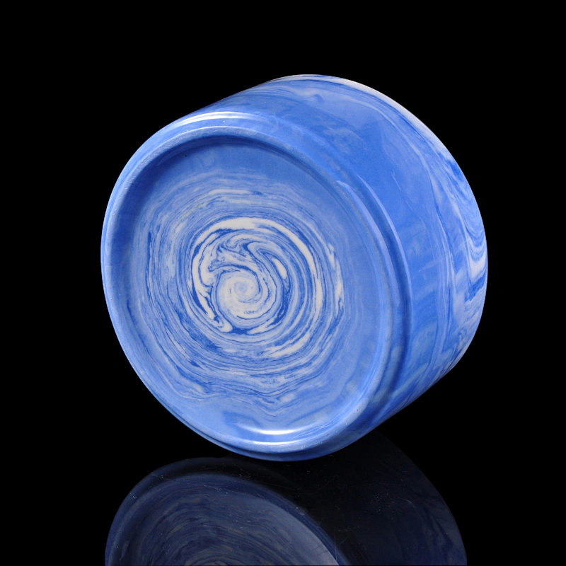 marbling candle container blue colored ceramic container