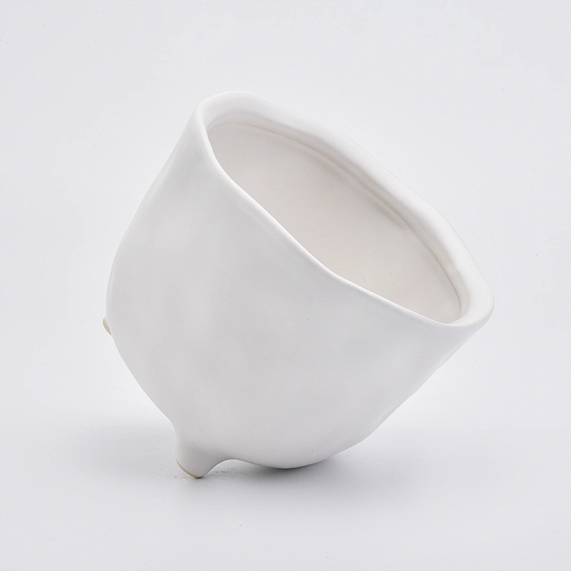 matte white ceramic vessel for candles/plants, tripus ceramic container