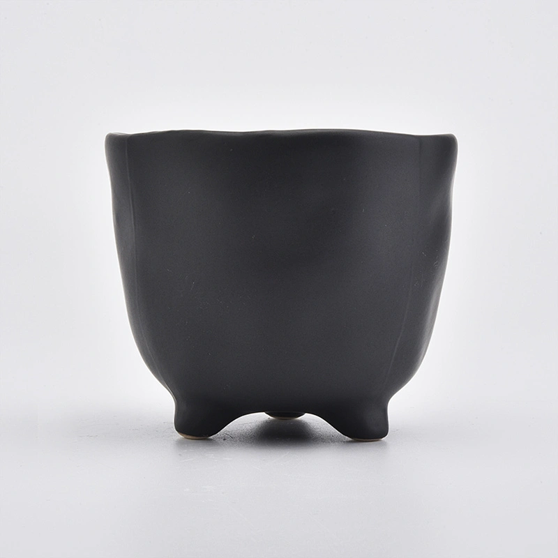 Round shape cute ceramic jars matte black candle holders wholesale