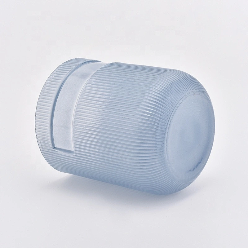 Modern glass candle holder stripes textured blue wholesale