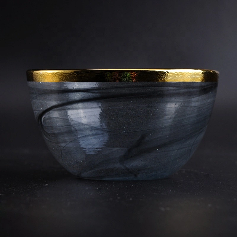Thin smoke black glass candle holders with gold rim home decoration wholesale