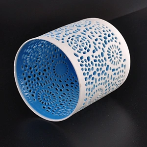 Wholesales Blue matte votive ceramic candle jar