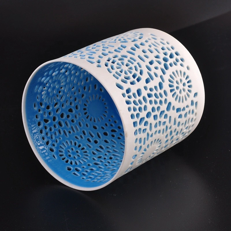 Wholesales Blue matte votive ceramic candle jar