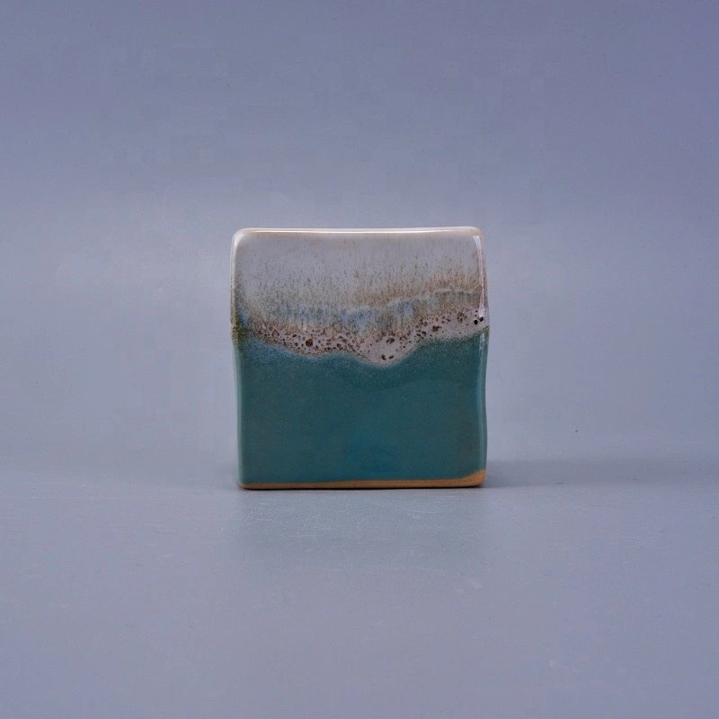 220ml Reactive Stoneware Square Jar  Ceramic Candle Vessel for Home Decoration