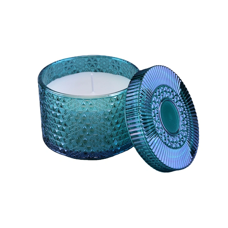 Sunny design blue luxury votive glass candle jar with lids 10oz