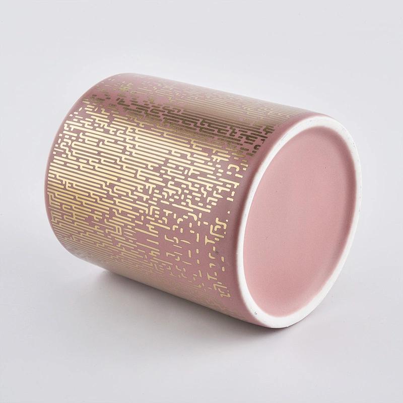 pink candle vessel jar with gold prints, decorative ceramic candle jars