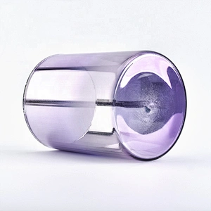 purple cylinder glass candle container,  electroplating glass votive candle holder in bulk