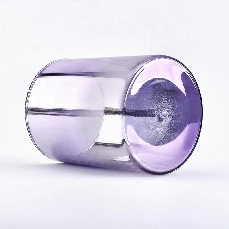 purple cylinder glass candle container,  electroplating glass votive candle holder in bulk