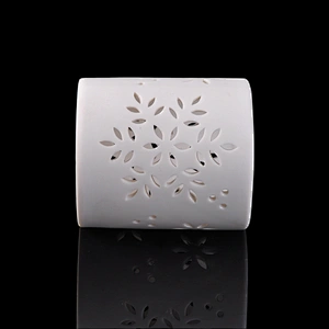 Hollow out ceramic candle vessel,white snowflake patterned ceramic candle holder
