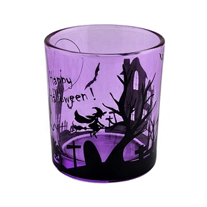 purple sprayed glass candle jars for All Saints' Day