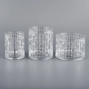 Tansparent cylinder glass vessel with bamboo pattern,  glass candle vessel for candle making
