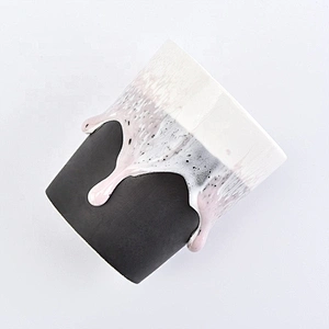 Frosted handmade printing ceramic candle jars tea light candle container with metal lid home decor