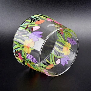 Transparent flower pattern candle vessel tea light glass candle jar vase wedding decor in bulk